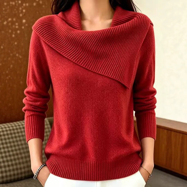 Women's Retro Collared Knit Sweater Loose Fit Pullover