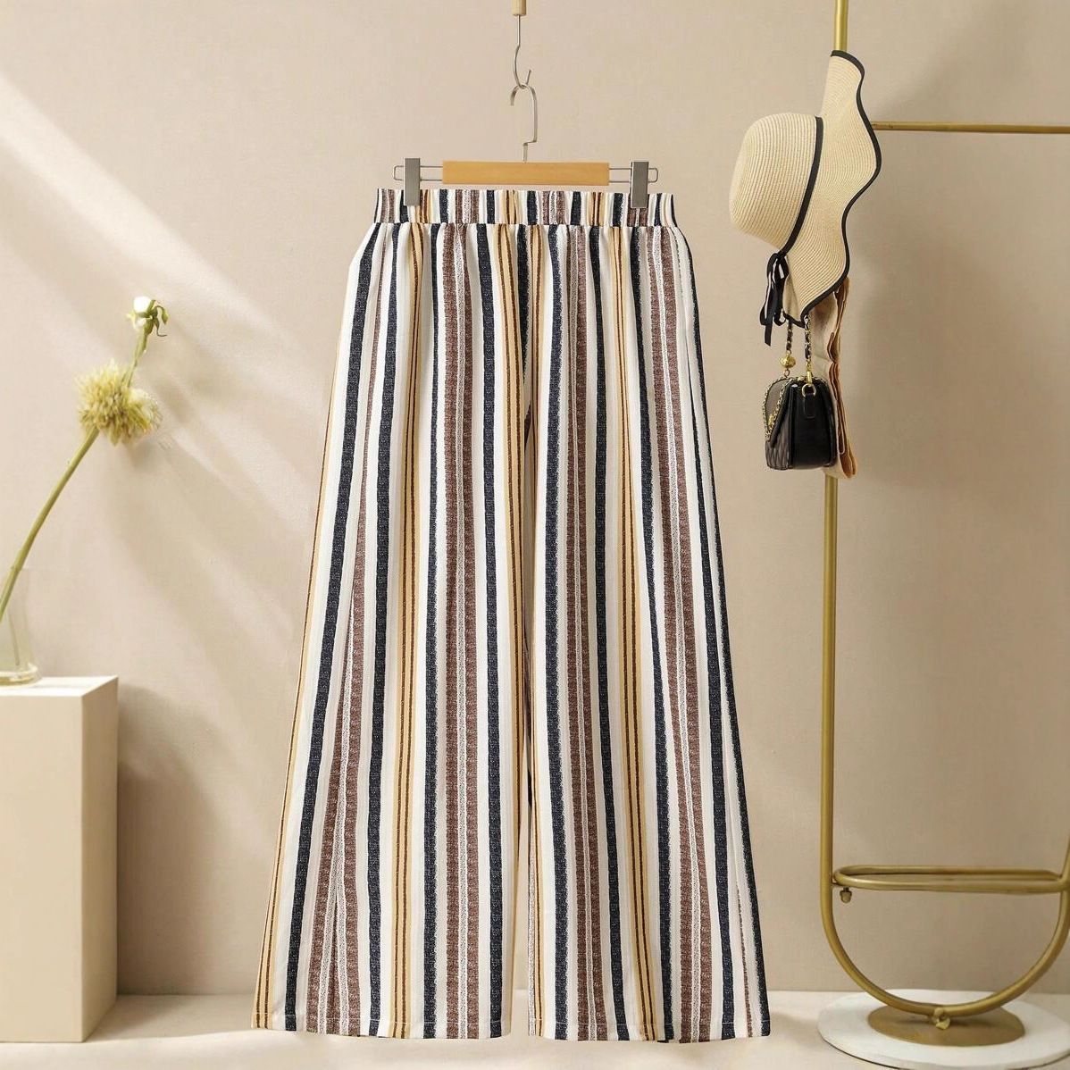 Striped Print V-Neck Long Sleeve Top and Pants Set