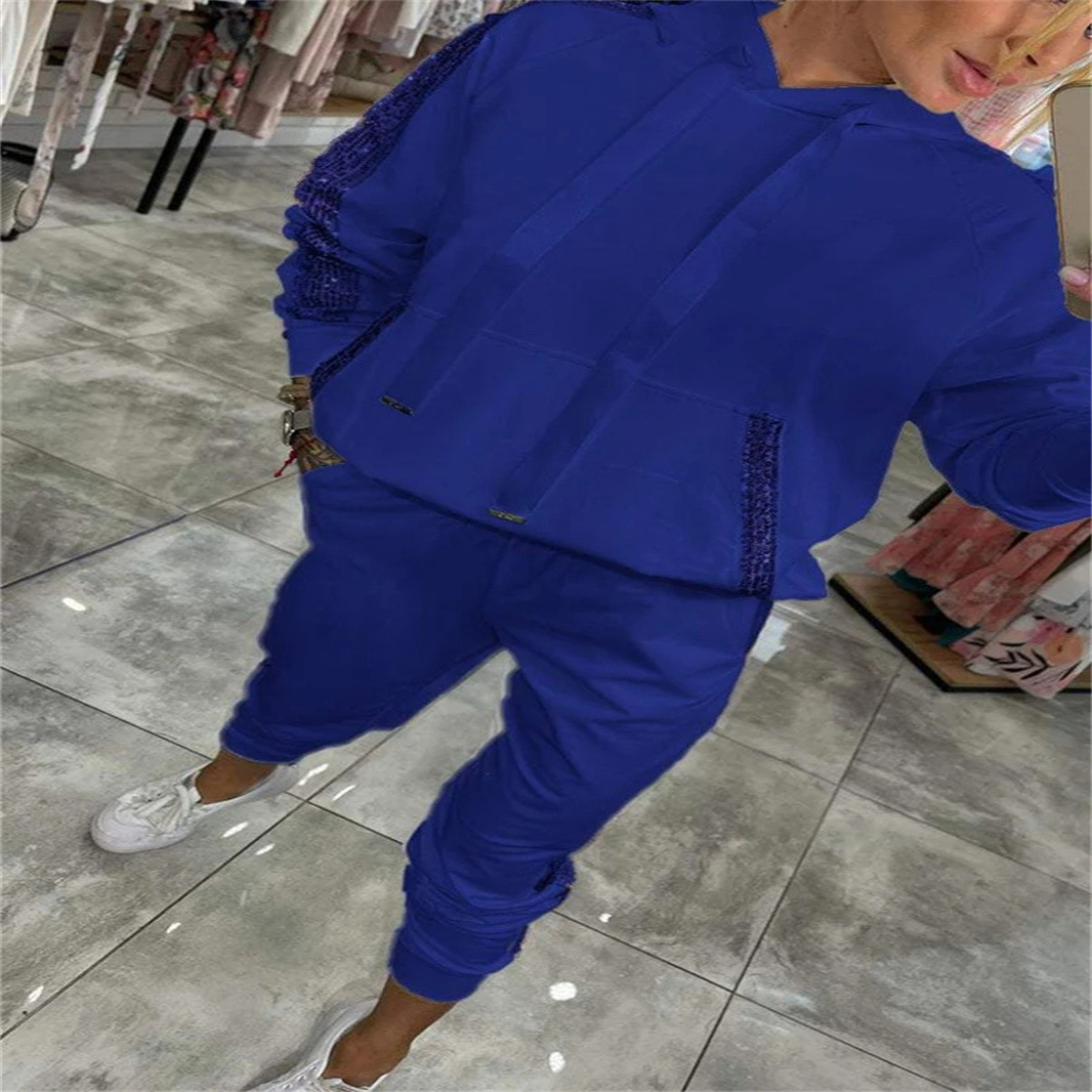 Women's Sequin Pocket Hoodie and Sweatpants Set