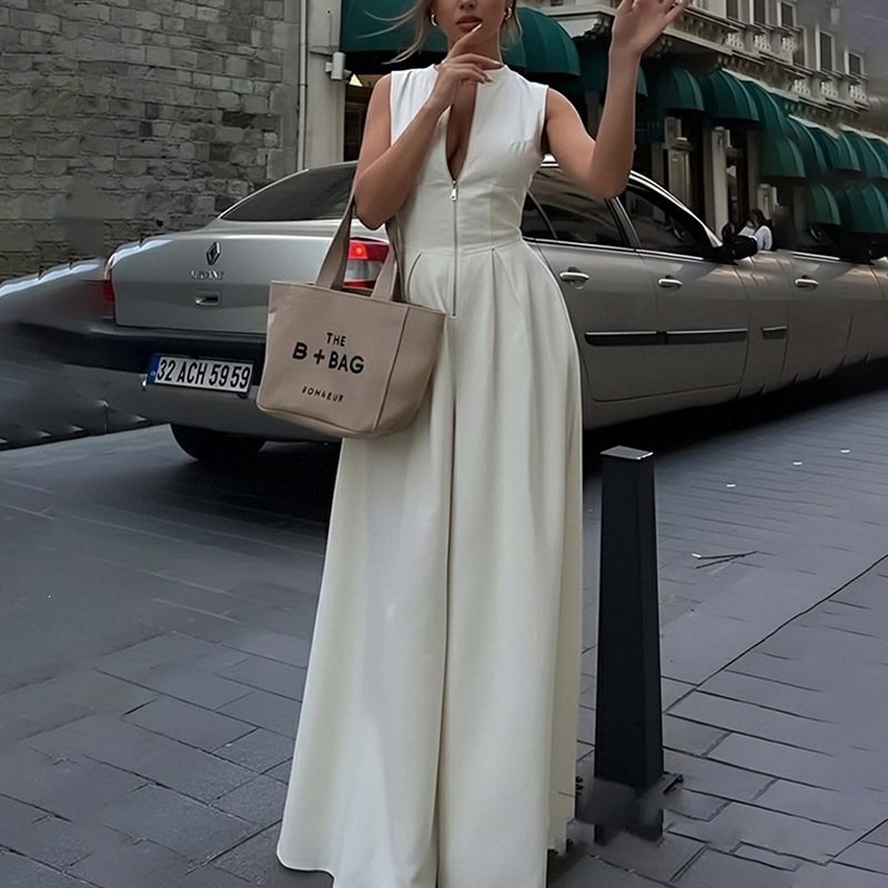 Women's High-Waist Sleeveless Wide-Leg Jumpsuit