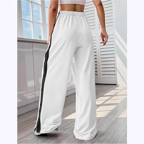 Women's Color-Block Wide-Leg Sweatpants with Button Detail