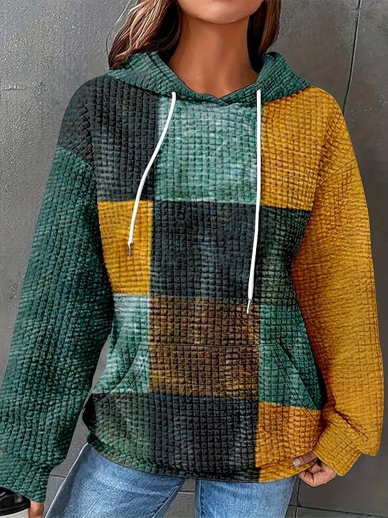 Women's Colorful Waffle Print Casual Hoodie
