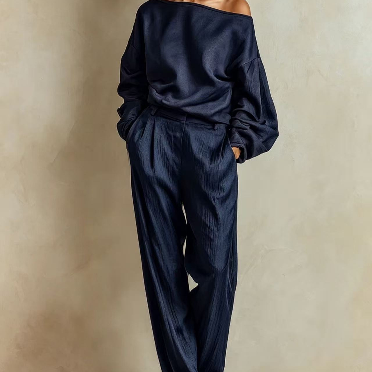 Women's One-Shoulder Long Sleeve Top and Pants Set