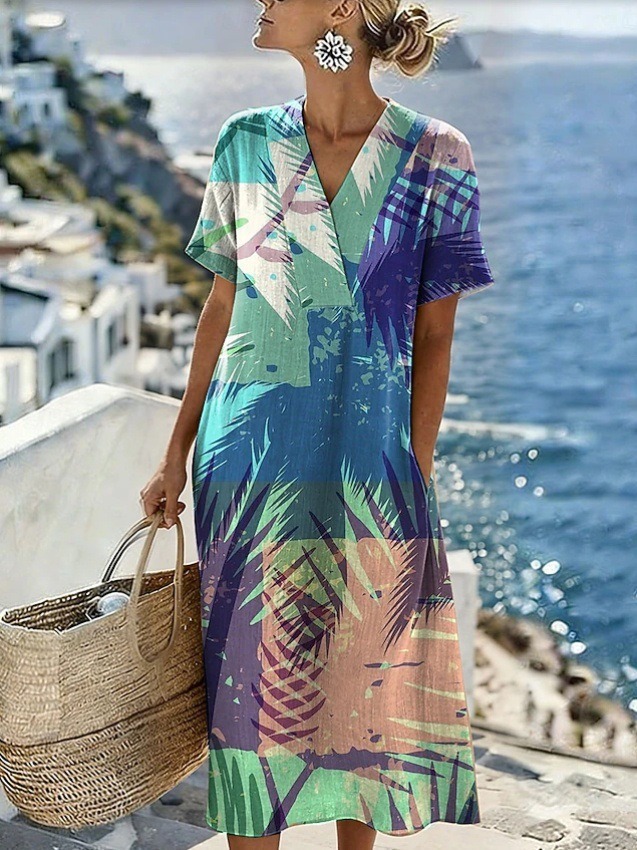 Women's Floral Print Ruched Midi Dress Sleeveless Deep V-Neck Bodycon
