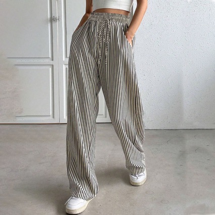 Striped Straight-Leg Casual Pants for Women