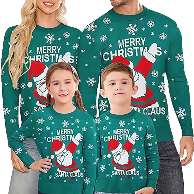 Christmas Sweater for Family Matching Pullover Crew Neck Colorblock
