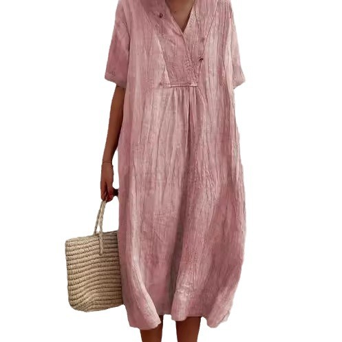 Women's Casual Slimming Solid Color Cotton Linen Dress