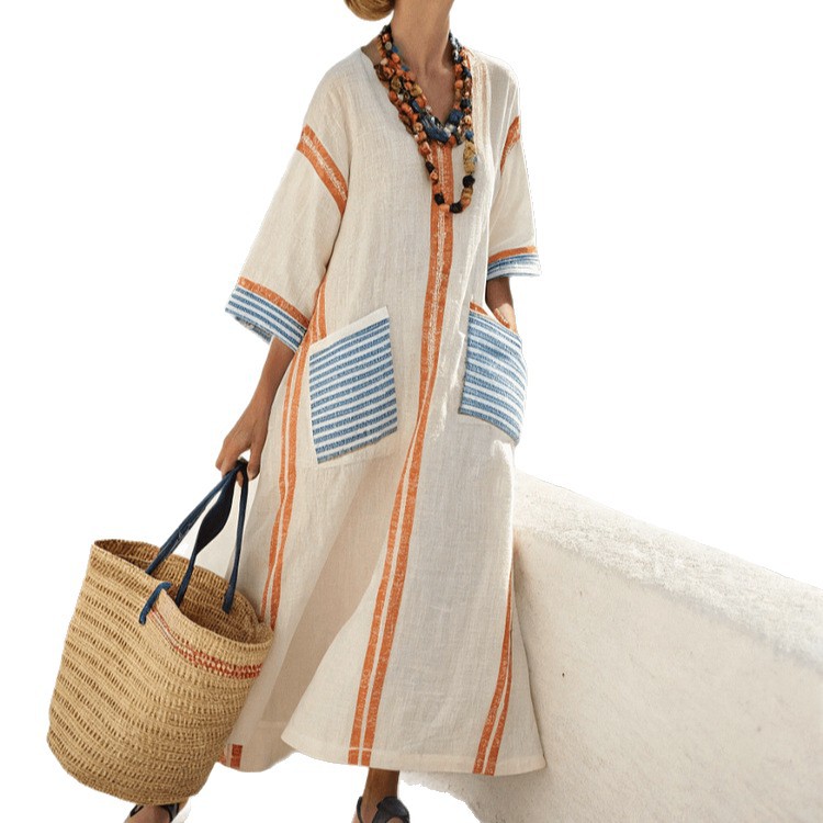 Women's Animal Print A-Line Midi Dress Long Sleeve Crew Neck Casual