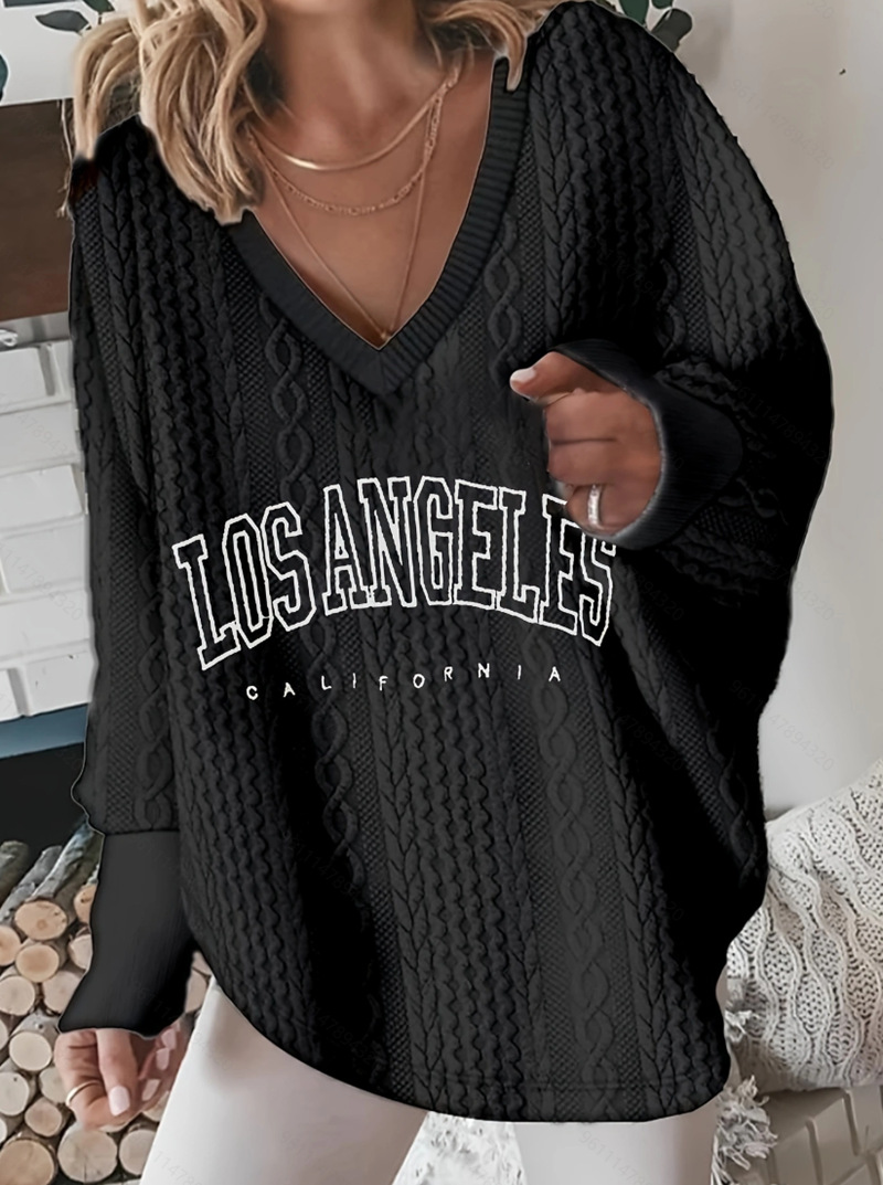 V-Neck Long-Sleeve Letter Embroidered Sweatshirt