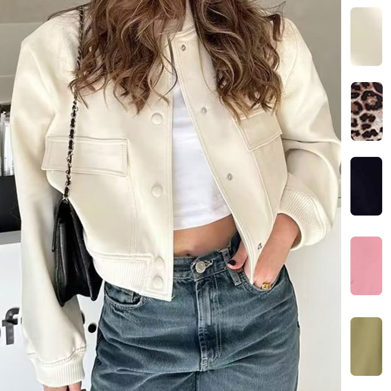 Women's Round Neck Single-Breasted Solid Color Long-Sleeve Jacket