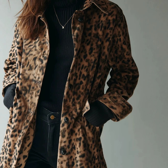 Retro Leopard Print Mid-Length Shirt Jacket