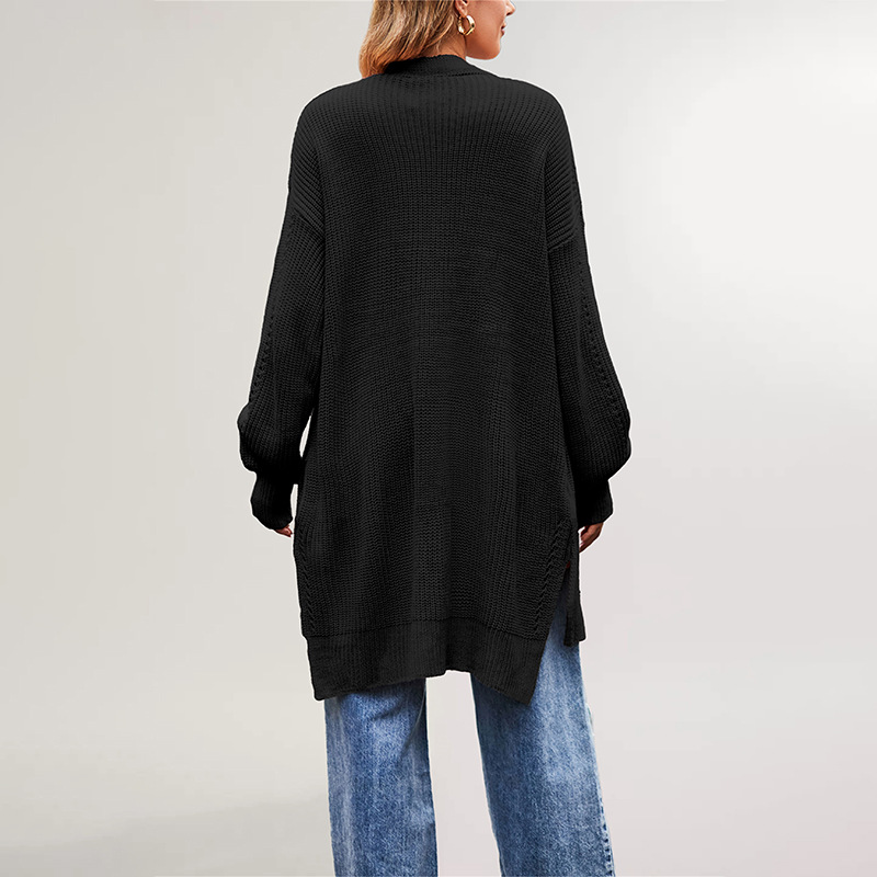 Women's Solid Color Loose Knit Cardigan with Pockets