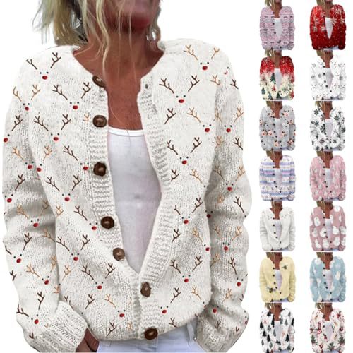 Women's Christmas Print Button Cardigan Sweater