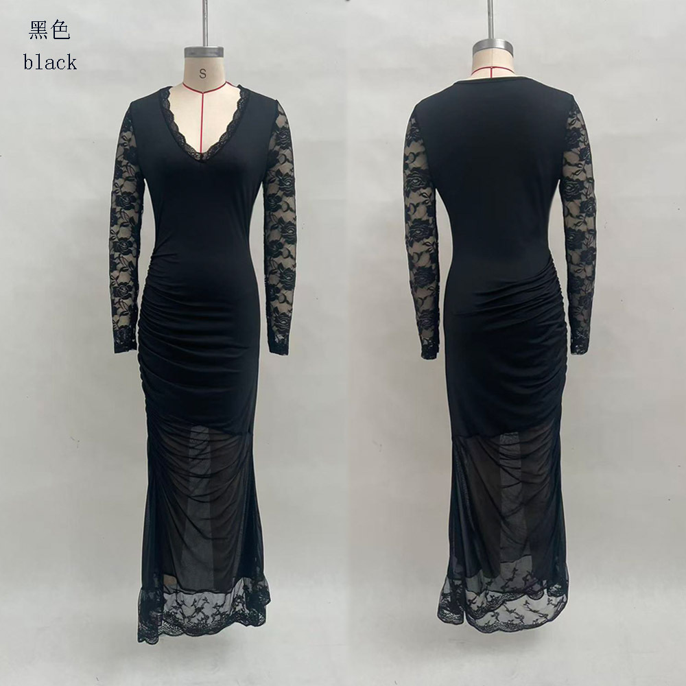 Vintage Lace Mermaid Dress with Mesh Hem