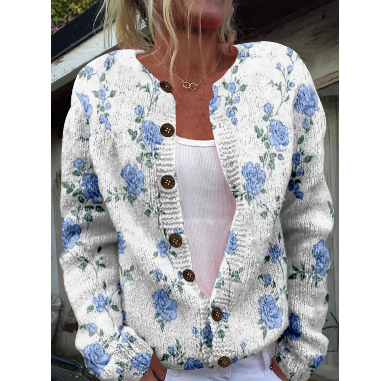 Women's Floral Print Button-Down Cardigan Sweater