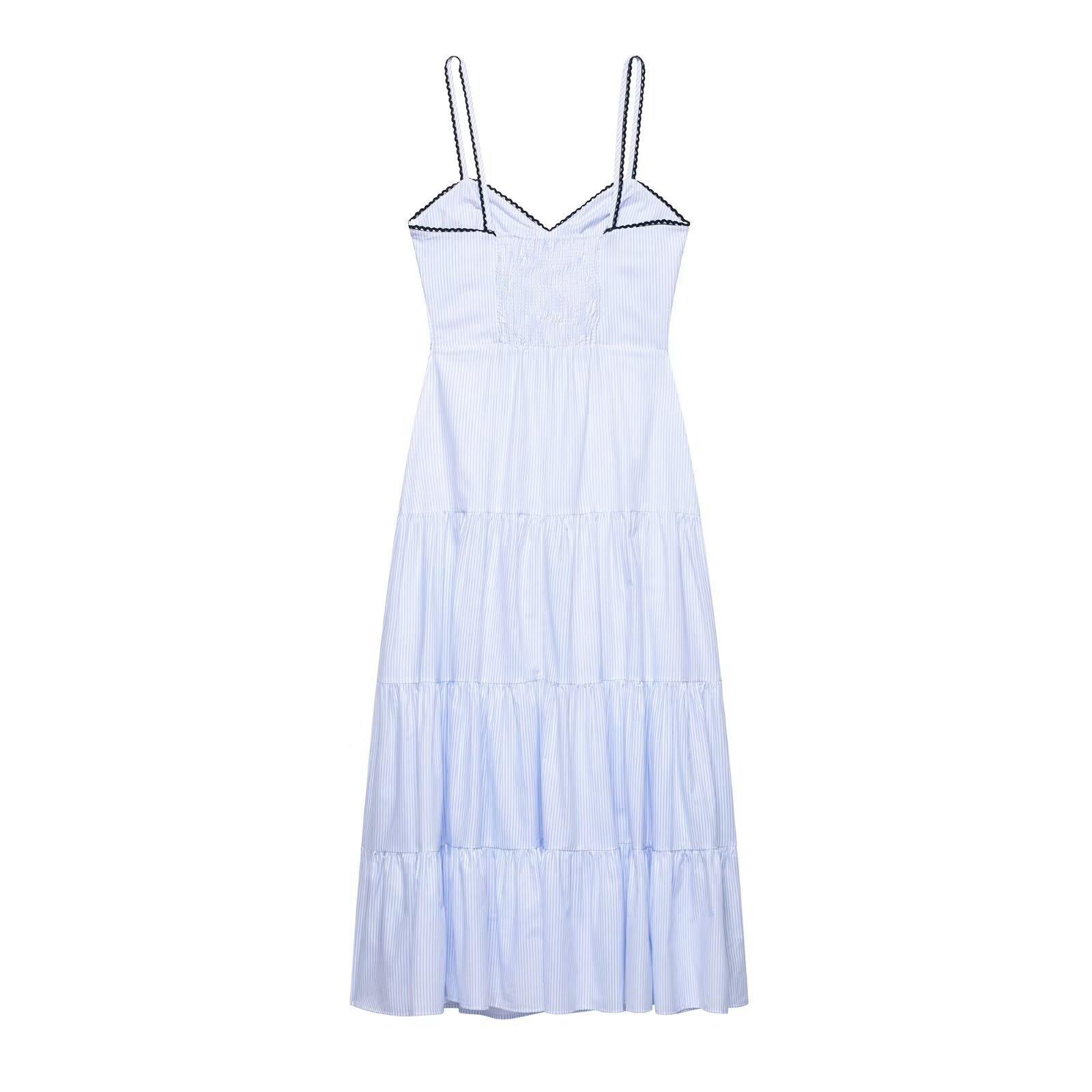 Striped Midi Dress Sleeveless Pleated Elegant