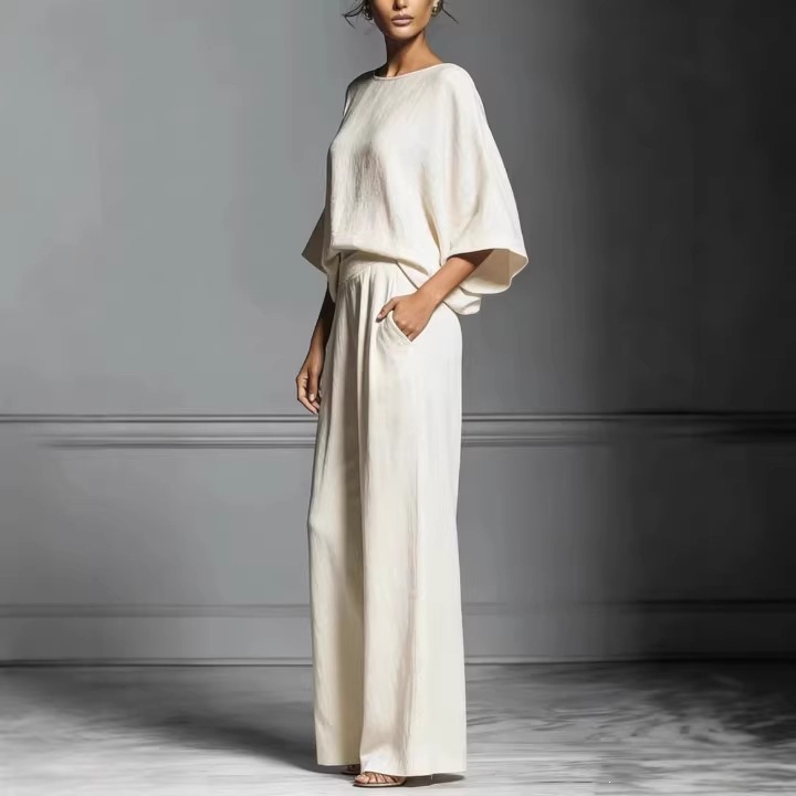 Women's Casual Flare-Sleeve Linen-Blend Two-Piece Set