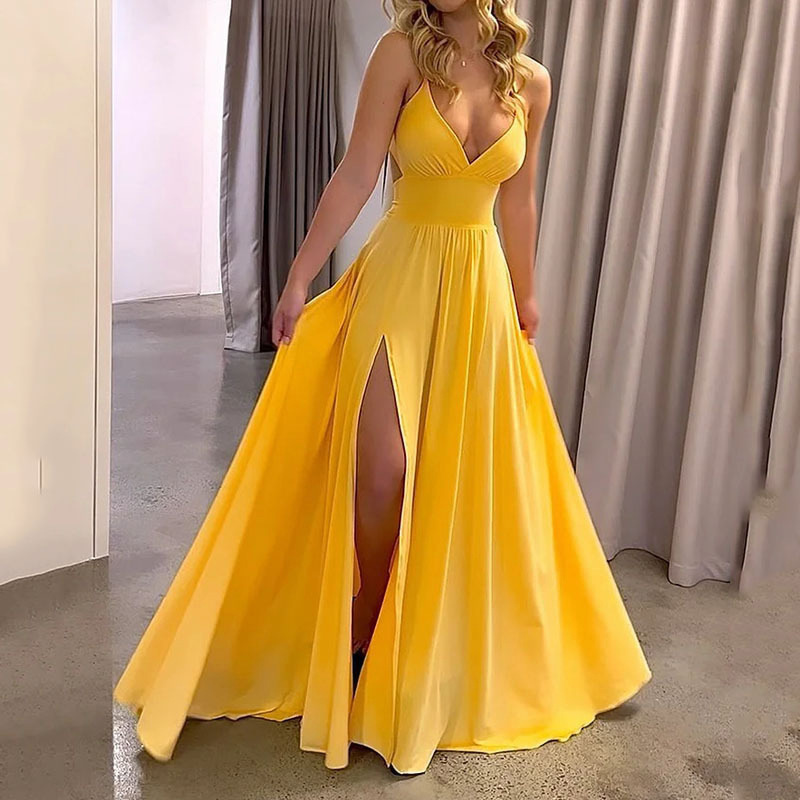 Women's Summer Sleeveless V-Neck Open Back Long Cami Dress