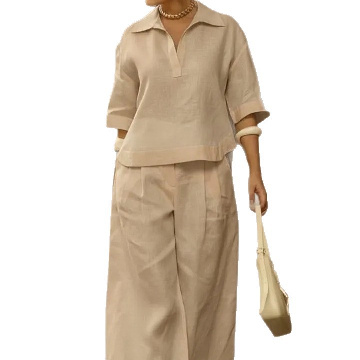 Women's Casual Loose Two-Piece Shirt Collar Set