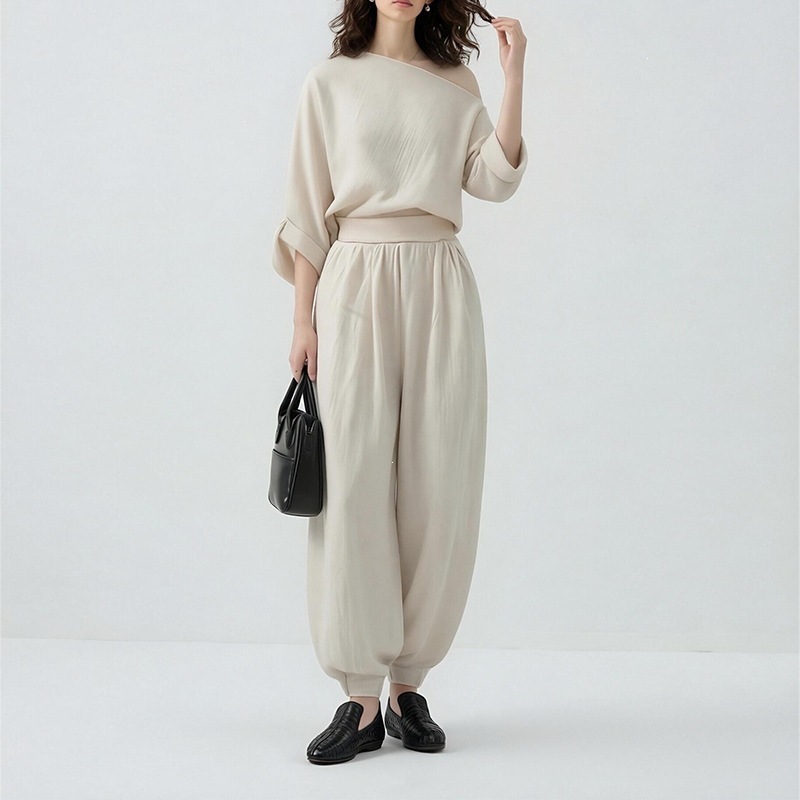 Women's One-Shoulder Top & Solid Pants Two-Piece Set