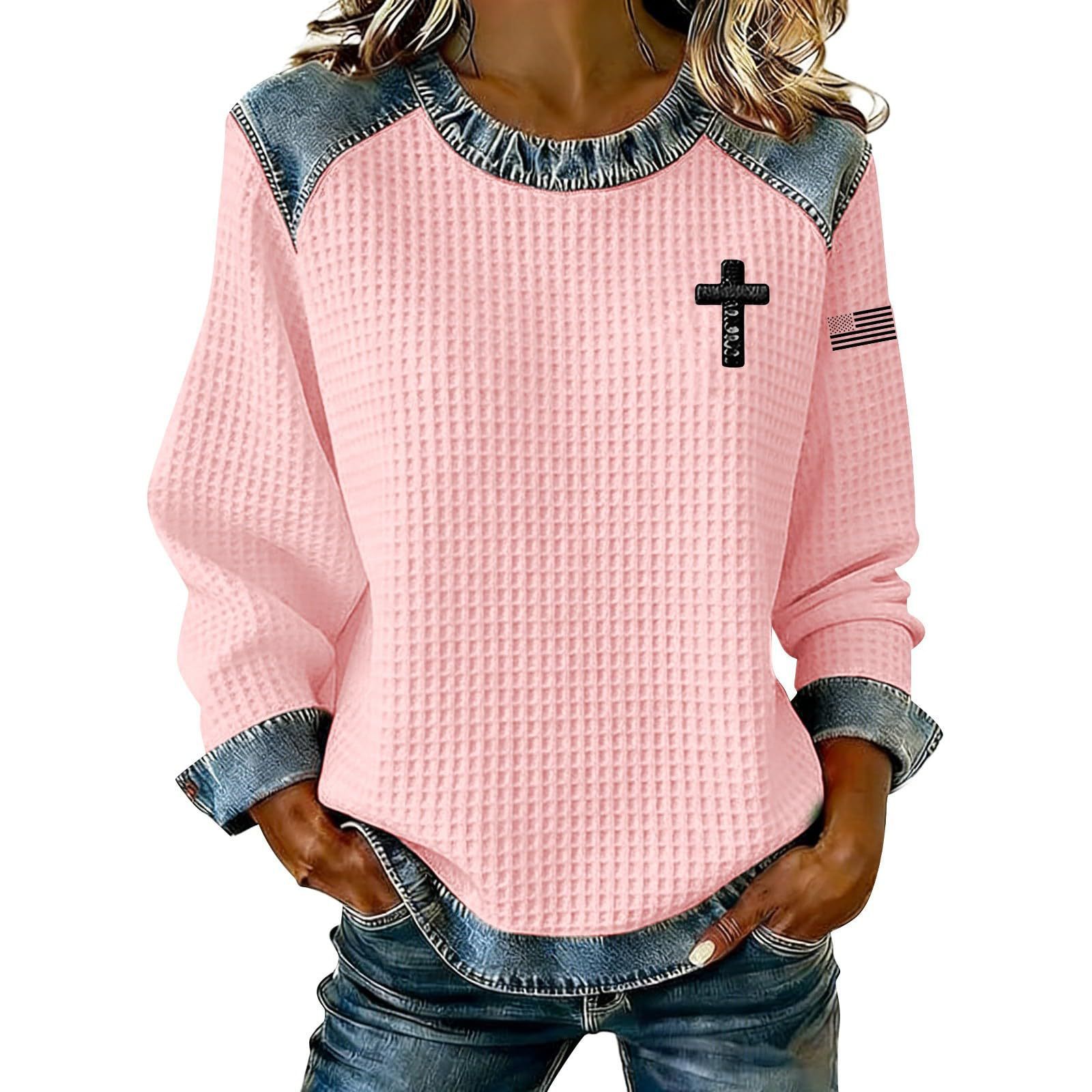 Women's Cross Print Crewneck Pullover Sweatshirt