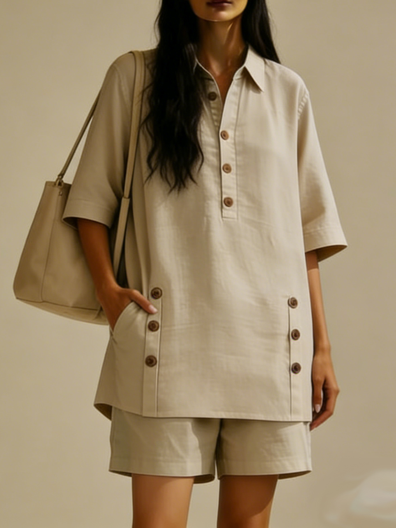 Women's Short Sleeve Shirt and Loose Pants Two-Piece Set