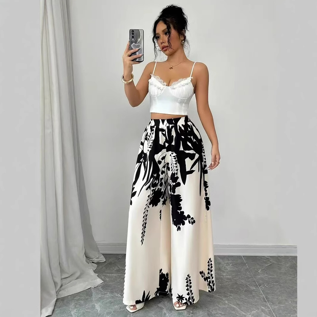 Women's Printed Tie-Waist Straight-Leg Casual Pants