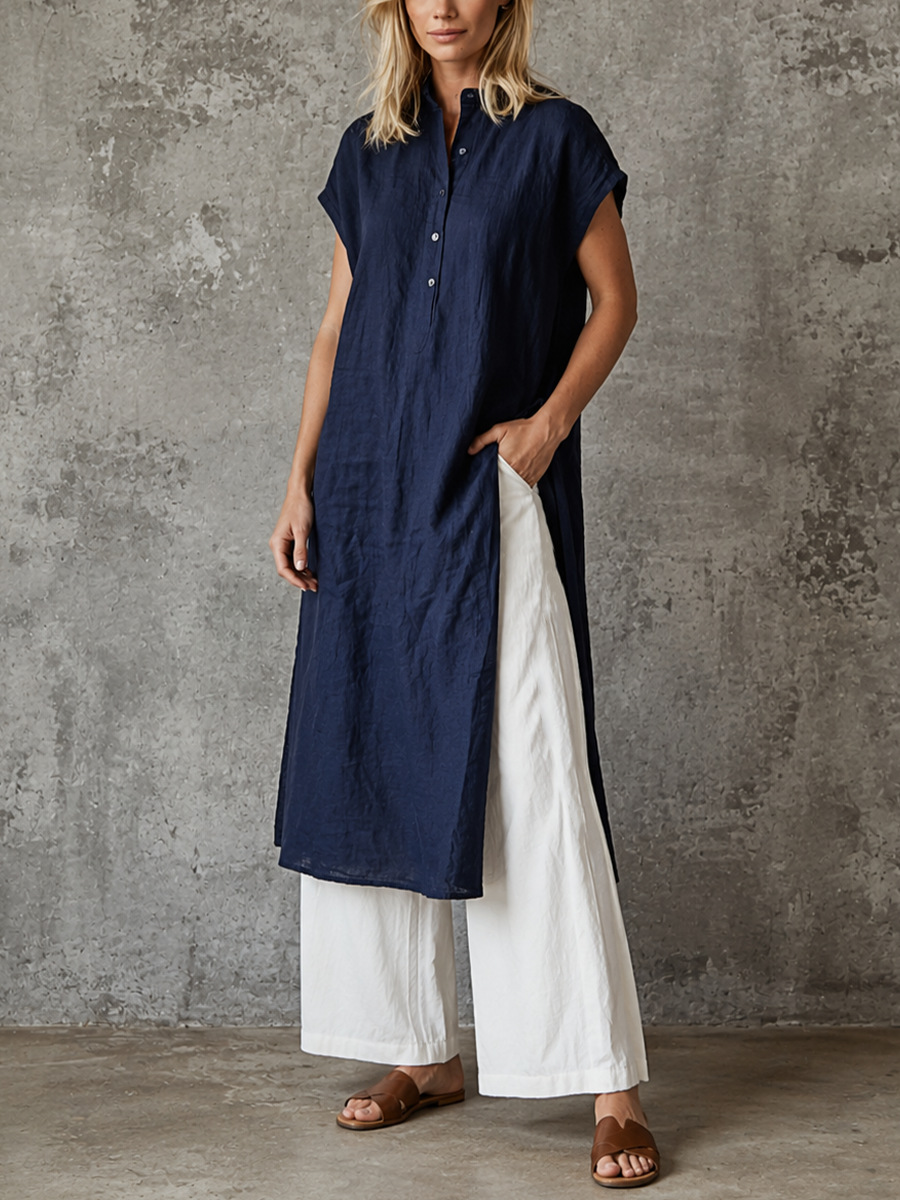 Solid Color Short Sleeve Loose Pocket Midi Skirt Set
