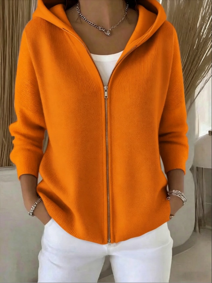 Women's Zip-Up Knit Hooded Cardigan Sweater