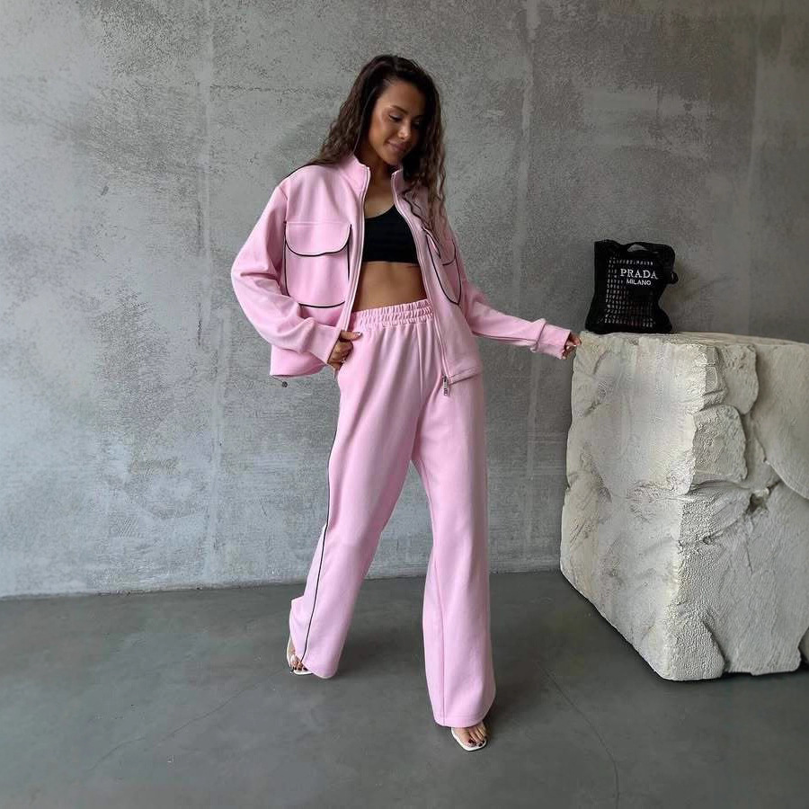 Women's Half-Zip Hoodie and Pants Set with Pockets