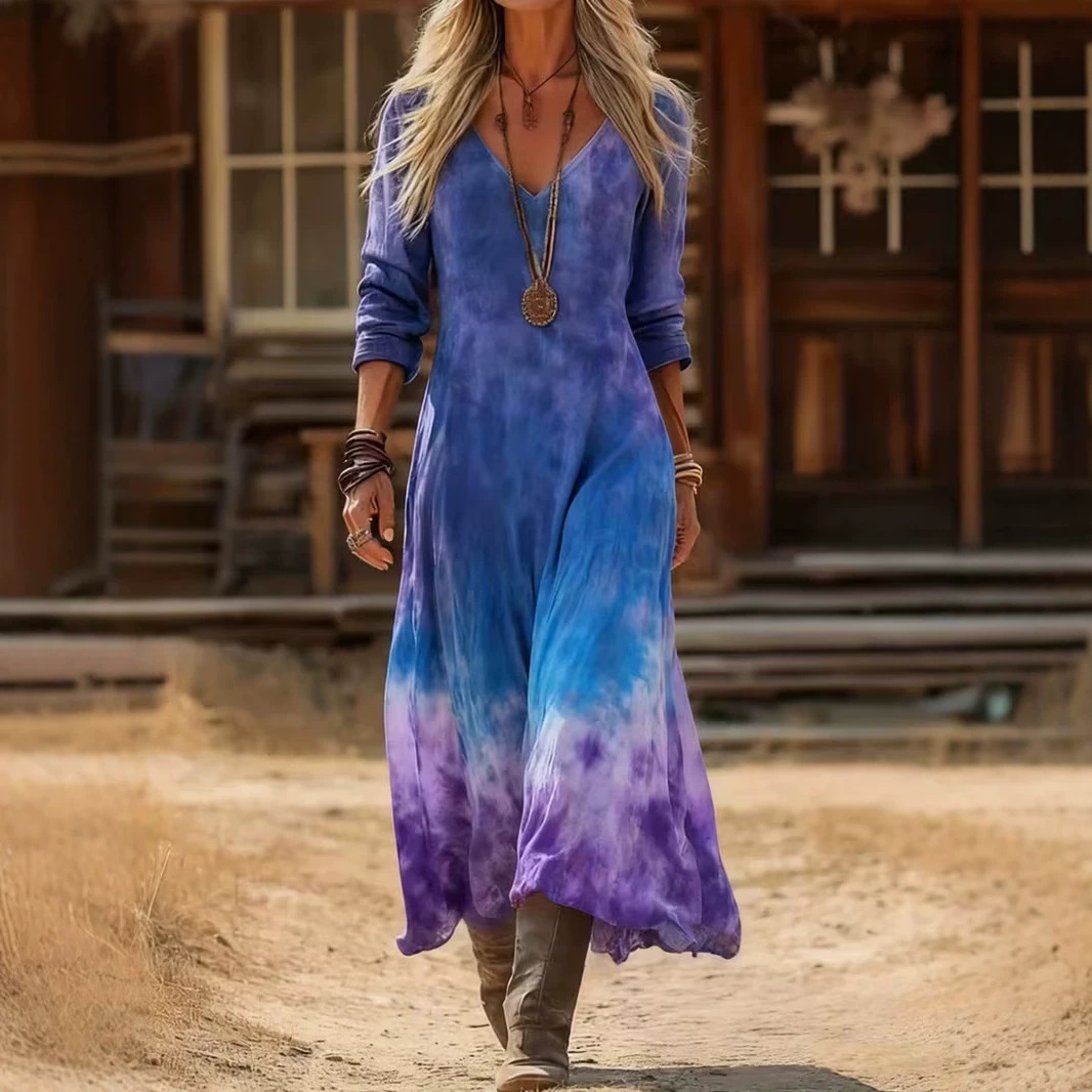 Women's Tie-Dye Print Ruched Casual Dress