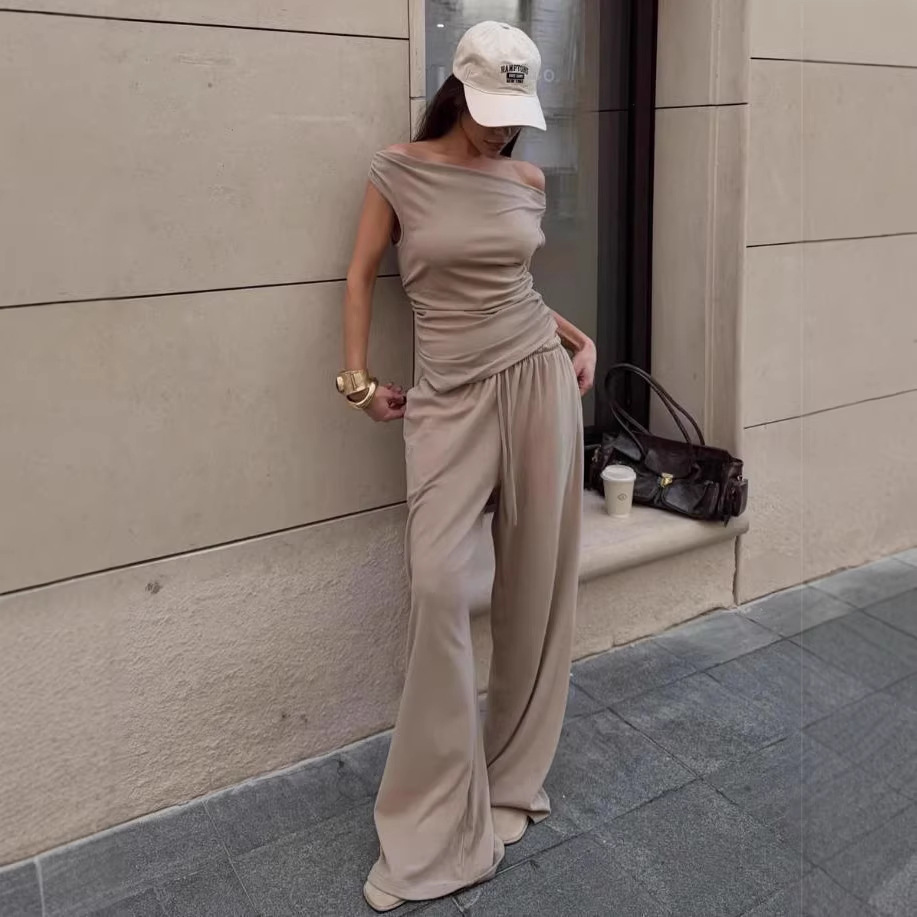 Elegant Off-Shoulder Asymmetric Top and Pants Set