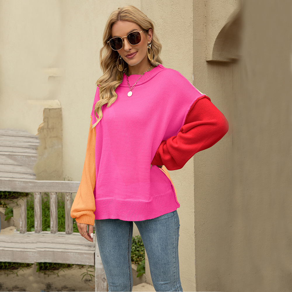 Women's Color-Block Knit Crewneck Pullover Sweater