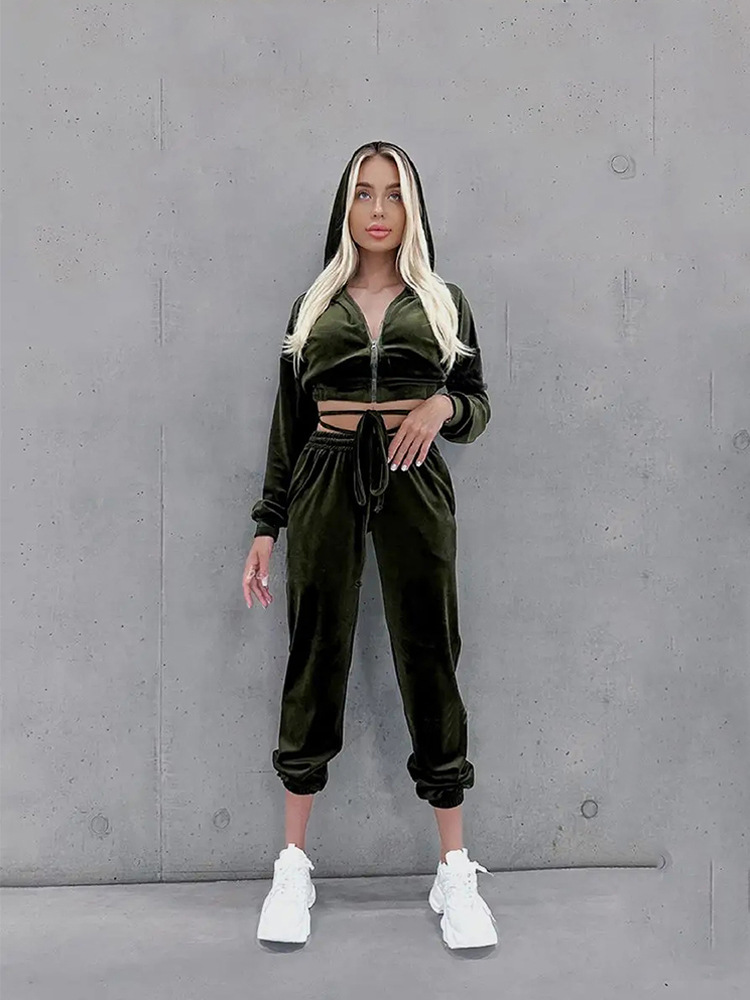 Women's Casual Solid Zip-Up Hoodie and Jogger Two-Piece Set