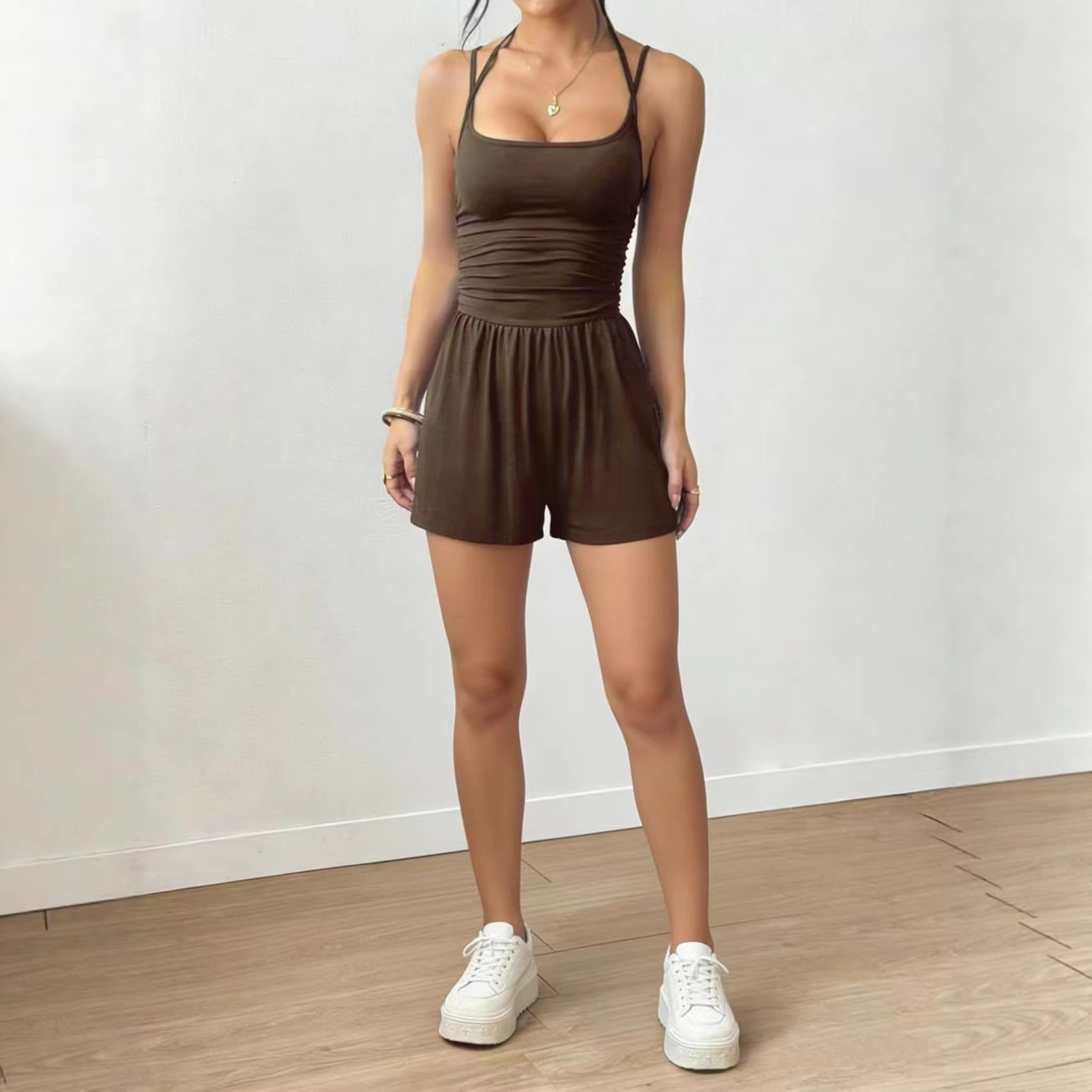 Women's Solid Sleeveless High-Waist Cami Jumpsuit