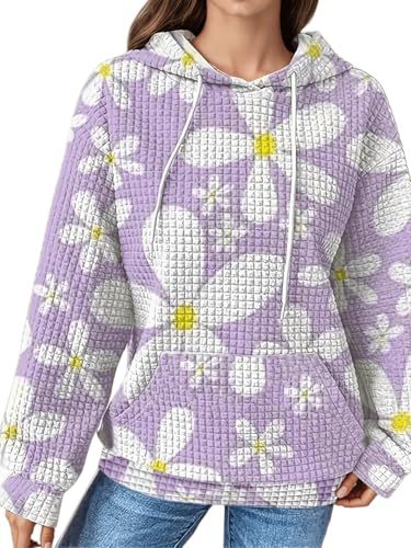 Women's Floral Print Casual Hoodie Long Sleeve Crew Neck
