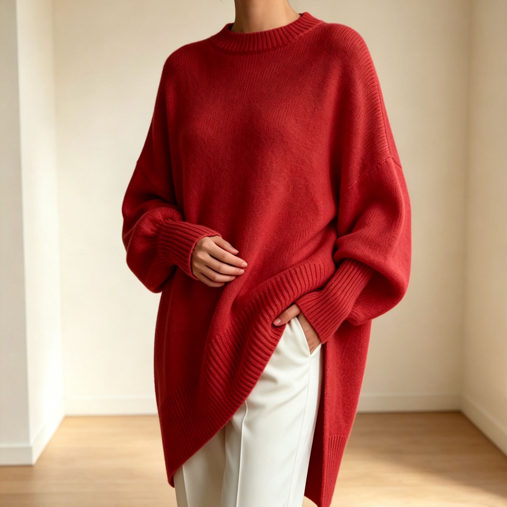 Women's Crewneck Pullover Knit Sweater Loose Relaxed Solid Color