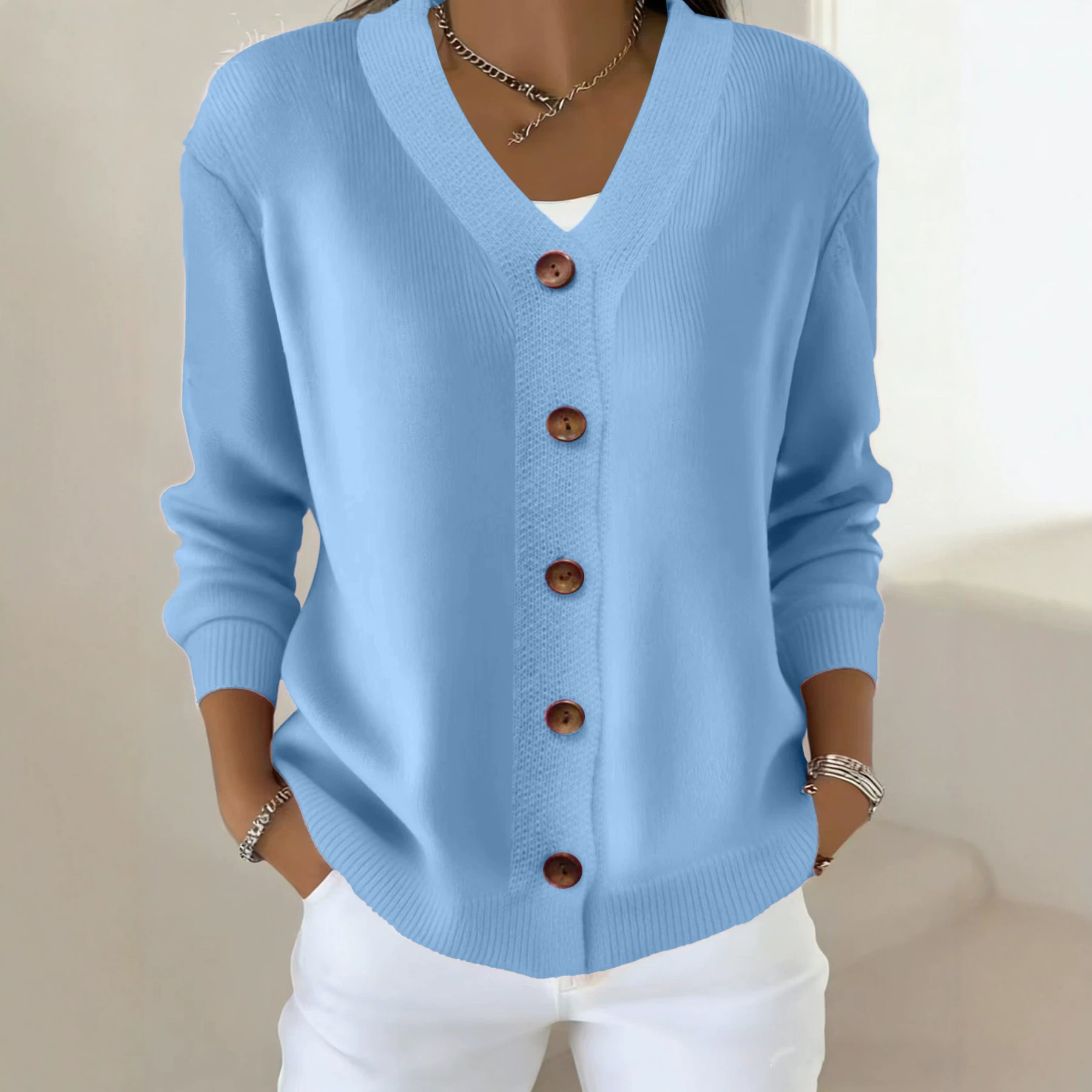 Women's Solid Knit Cardigan Sweater