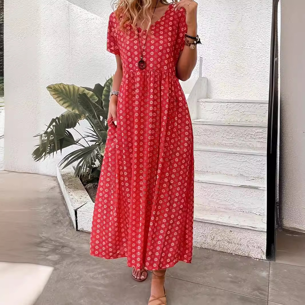 Women's Summer Short Sleeve Casual Long Dress