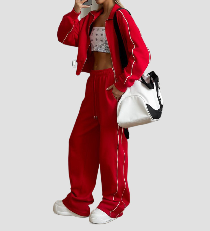 Women's Zip-Up Cardigan and Drawstring Pants Two-Piece Set