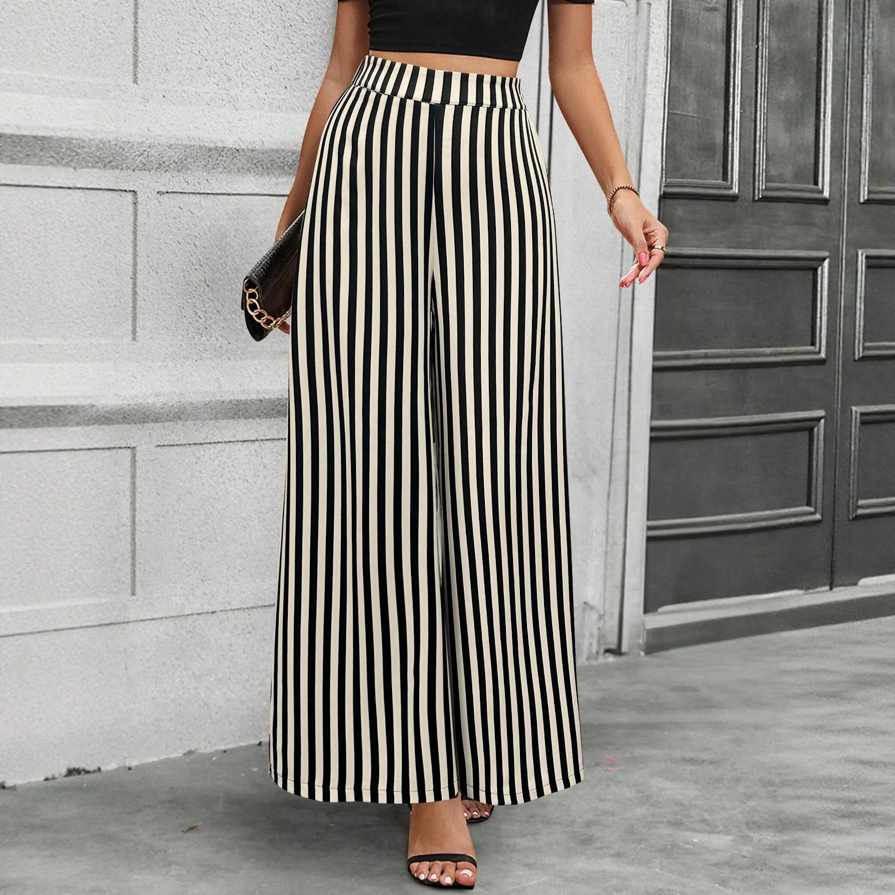 Women's Chiffon Leaf Print High-Waist Wide-Leg Pants