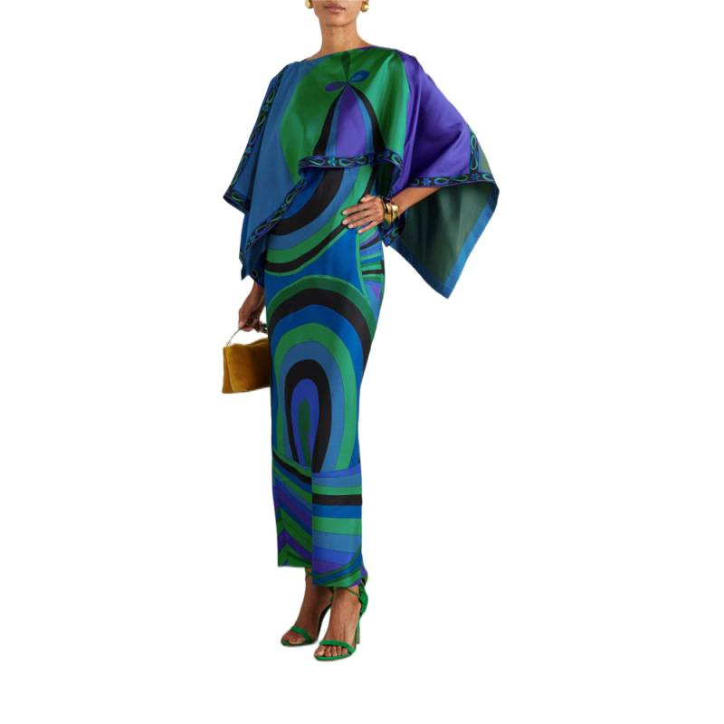 Women's Asymmetric Print Shawl Dress Two-Piece Set Sleeveless Long Skirt