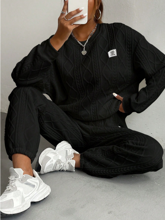 Women's Jacquard Long-Sleeve Crewneck Fleece-Lined Sweatshirt Set
