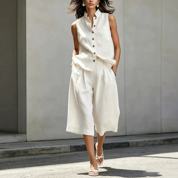 Women's Sleeveless Shirt and Shorts Two-Piece Set