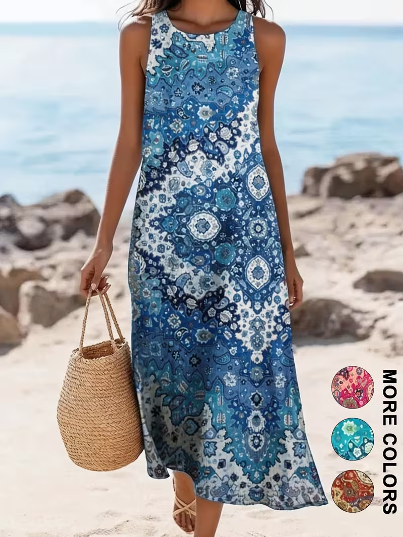 Women's Sleeveless Midi Dress 3D Print Beach Vacation Casual