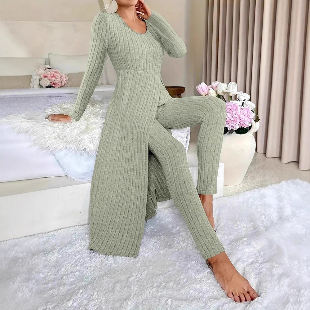 Women's Two-Piece Long Split Top and Pants Set