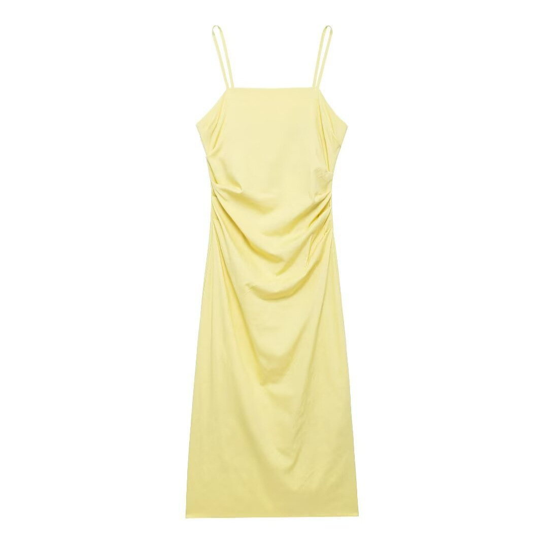 Women's Draped Midi Dress Sleeveless High Waist Bodycon