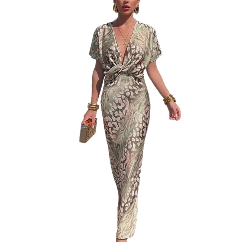 Elegant Floral Print V-Neck Long Dress