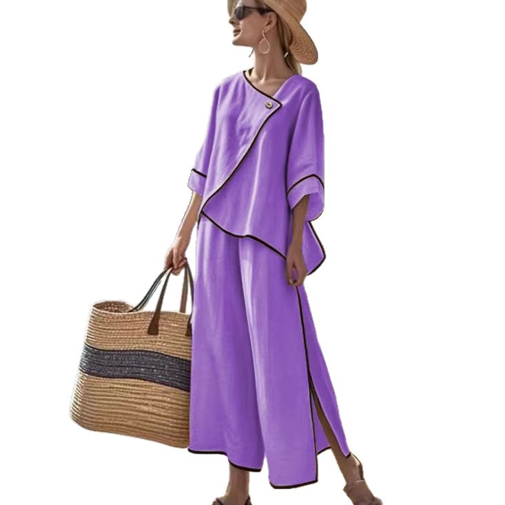 Women's Striped Print Wide-Leg Pants Casual Set