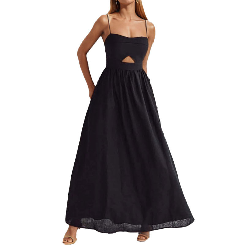 Women's French-Style Cutout Slit Cami Maxi Dress